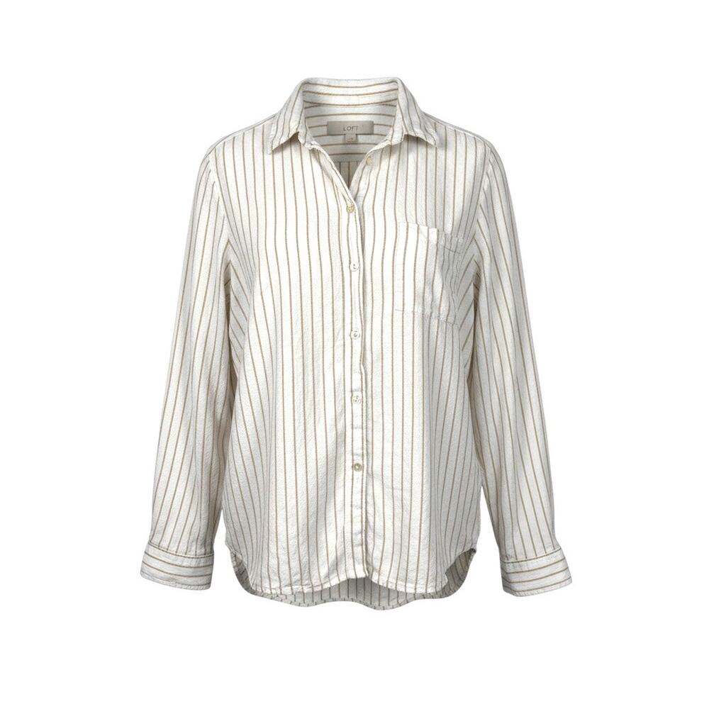‼️3/$30‼️ LOFT Cream Linen Blend Button Up Top Large Casual
